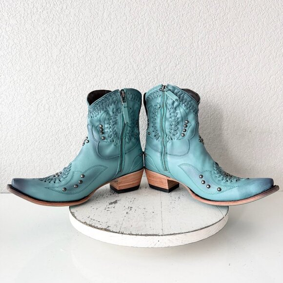 Lane COSSETTE Womens Cowboy Bootie 9.5 Turquoise Blue Cowgirl Western Short Boot - Picture 7 of 11
